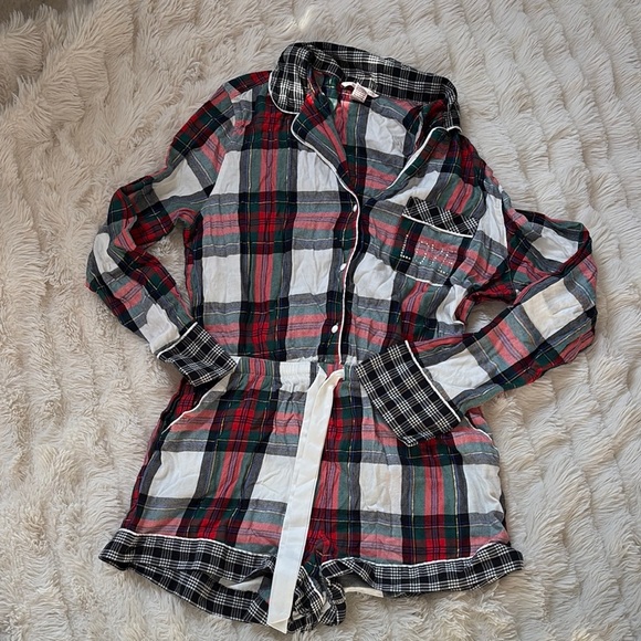 Victoria’s Secret Plaid Romper – Size Medium | Cozy Girl Aesthetic | Button-Down - Picture 1 of 7